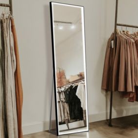 Miroir sur pied LOMAZOO Lumina avec LED rectangle 50 x 160 cm noir