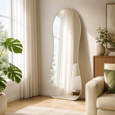 Miroir sur pied Mila Miroir mural organique avec cadre en aluminium blanc crème 65 X 150 cm