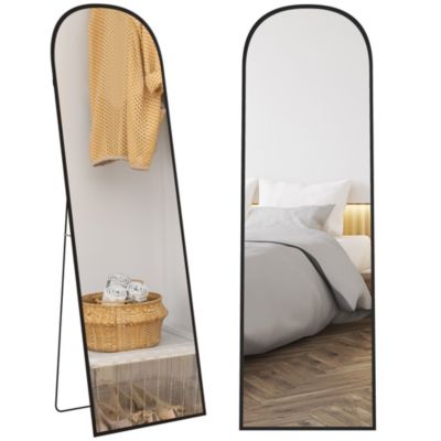 Miroir sur pied - miroir mural rectangulaire arrondi - dim. 50L x 161,5H cm - alu. noir
