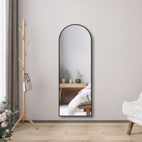 Miroir sur pied ou suspendu 50 x 150 cm (L x H), miroir complet arqué noir, AICA SANITAIRE