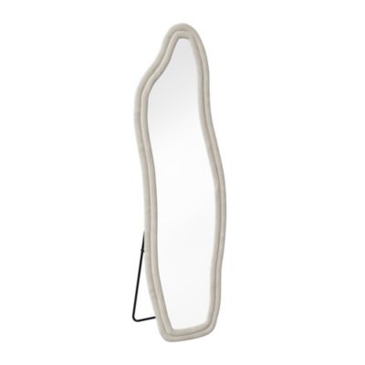 Miroir sur pied rembourré au design ondulé - 160 x 50 cm - Cadre en velours -Blanc