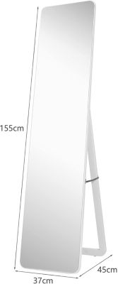COSTWAY Miroir Pleine Longueur Sur Pied 155x37cm - Grand Miroir Cadre MDF Blanc Pour Chambre, Salon Et Entrée