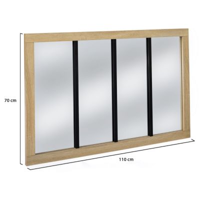 Miroir verrière atelier 4 bandes cadre bois design industriel 110x70 cm