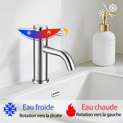 Mitigeur acier inoxydable 304, pour cuisine/salle de bain/lavabo/toilettes invités, avec tuyau, eau chaude/froide, argent