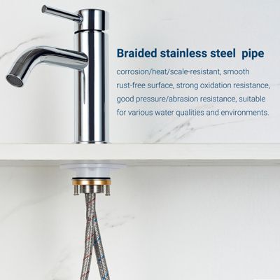 Mitigeur acier inoxydable 304, pour cuisine/salle de bain/lavabo/toilettes invités, avec tuyau, eau chaude/froide, chrome