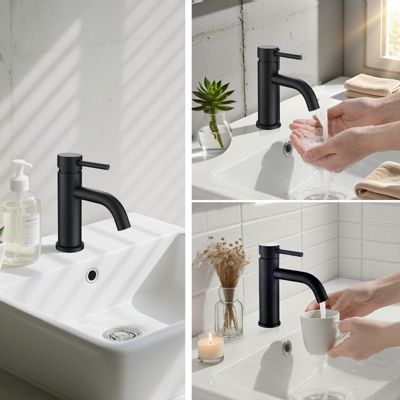 Mitigeur acier inoxydable 304, pour cuisine/salle de bain/lavabo/toilettes invités, avec tuyau, eau chaude/froide, noir