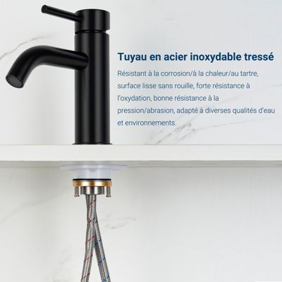 Mitigeur acier inoxydable 304, pour cuisine/salle de bain/lavabo/toilettes invités, avec tuyau, eau chaude/froide, noir