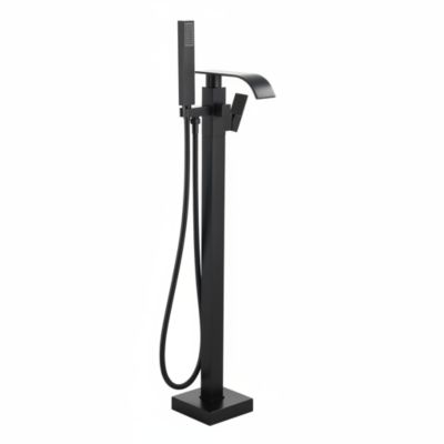 Mitigeur baignoire autoportant noir mat Bec cascade, douchette, laiton massif