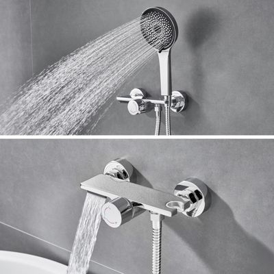 Mitigeur baignoire avec douchette Salle de Bain Robinet de baignoire avec 5 Fonctions Douchette Chrome