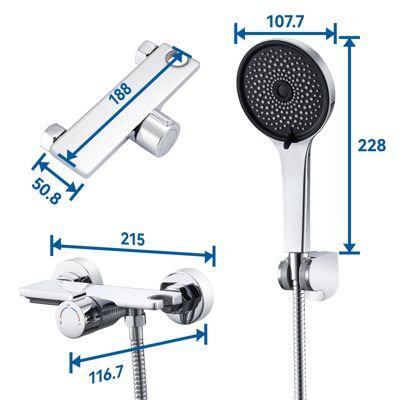 Mitigeur baignoire avec douchette Salle de Bain Robinet de baignoire avec 5 Fonctions Douchette Chrome