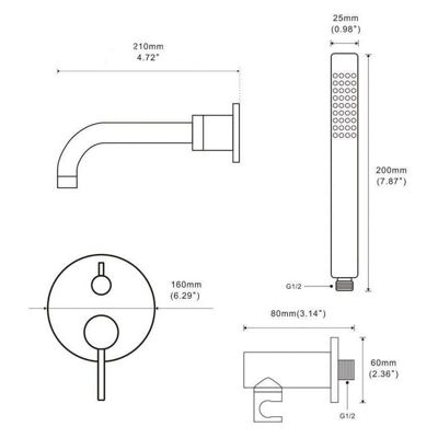Mitigeur baignoire à encastrer avec douchette CARLOW acier brosse