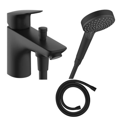 Mitigeur baignoire mécanique HANSGROHE Logis C2  + pack pommeau Vernis Blend 2 jets EcoSmart + flexible Isiflex 160 cm noir mat