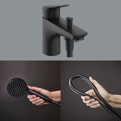 Mitigeur baignoire mécanique HANSGROHE Logis C2  + pack pommeau Vernis Blend 2 jets EcoSmart + flexible Isiflex 160 cm noir mat
