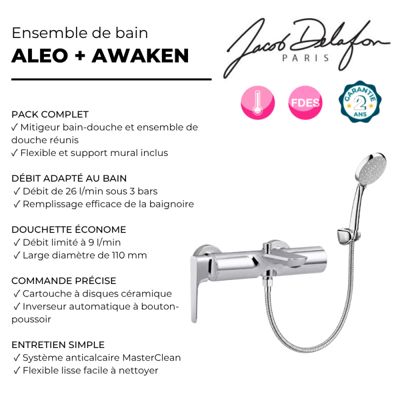 Mitigeur baignoire mécanique JACOB DELAFON Aleo + avec douchette et flexible