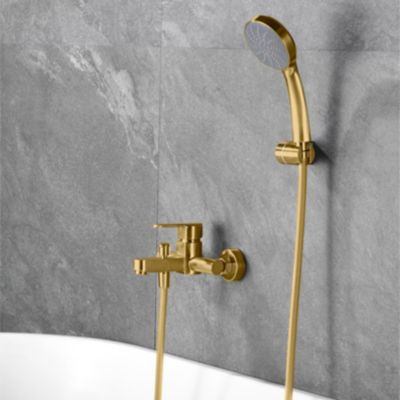 Mitigeur baignoiredouche or brosse en laiton avec flexible metal 180 cm