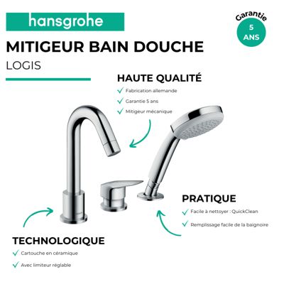 Mitigeur bain douche 3 trous HANSGROHE Logis chromé