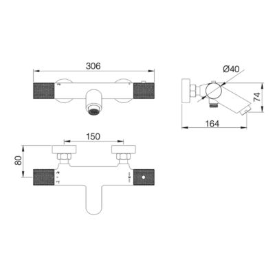 Mitigeur Bain/Douche Anti-Calcaire Thermostatique Noir Mat IMEX LINE BTD038-4NG
