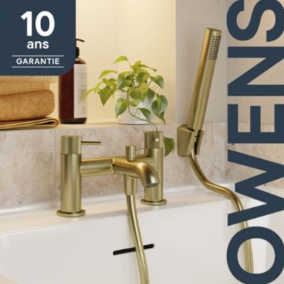 Mitigeur bain douche + douchette, laiton doré, GoodHome Owens