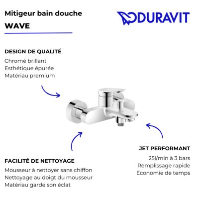 Mitigeur bain douche mécanique DURAVIT Wave chromé brillant