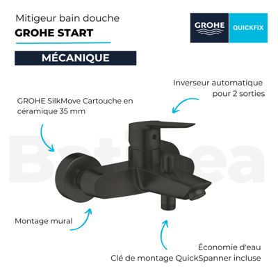 Mitigeur bain douche mécanique GROHE Start noir + nettoyant GrohClean