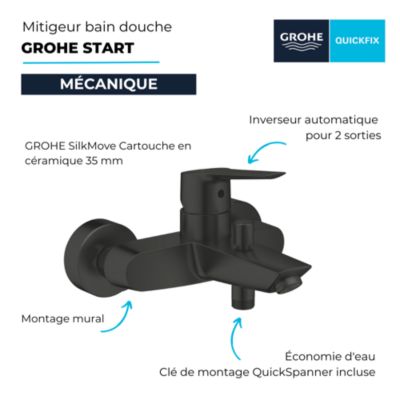 Mitigeur bain douche mécanique GROHE Start noir