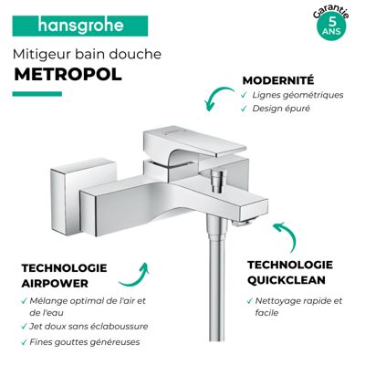 Mitigeur bain douche mécanique HANSGROHE Metropol chromé