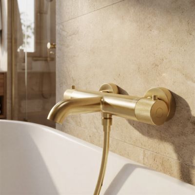 Mitigeur bain/douche thermostatique, doré brossé, GoodHome Owens