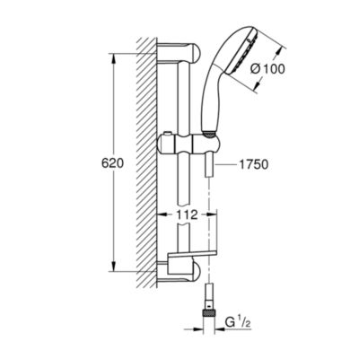 Mitigeur bain mécanique GROHE bauloop avec ensemble de douche GROHE Tempesta et colonnettes