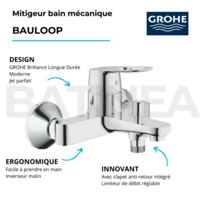 Mitigeur bain mécanique GROHE bauloop avec ensemble de douche GROHE Tempesta