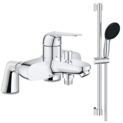Mitigeur bain mécanique GROHE Bauloop avec ensemble de douche GROHE Vitalio Start avec colonnettes