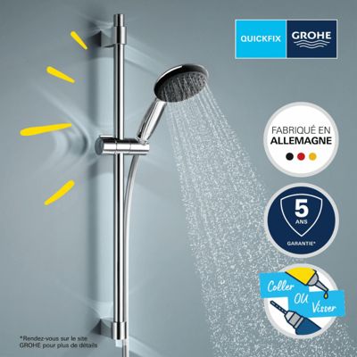 Mitigeur bain mécanique GROHE Bauloop avec ensemble de douche GROHE Vitalio Start avec colonnettes