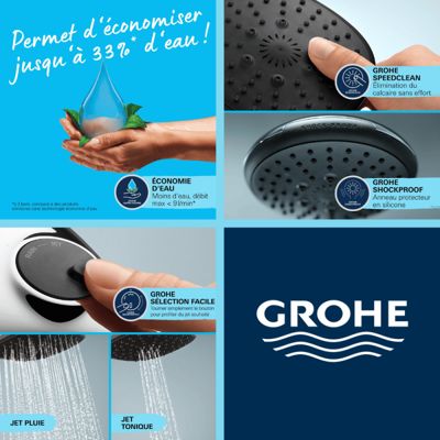 Mitigeur bain mécanique GROHE Bauloop avec ensemble de douche GROHE Vitalio Start avec colonnettes