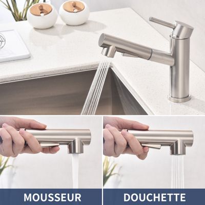 Mitigeur Cuisine avec 2 Modes de Jet Robinet Cuisine avec Douchette Extractible Mitigeur Evier en Inox Brosse Eau Chaude et Froide