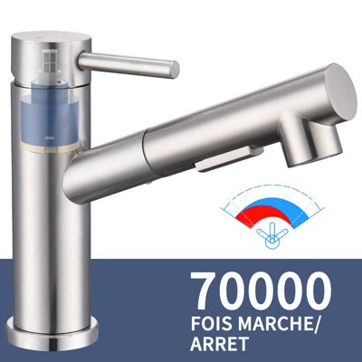 Mitigeur Cuisine avec 2 Modes de Jet Robinet Cuisine avec Douchette Extractible Mitigeur Evier en Inox Brosse Eau Chaude et Froide