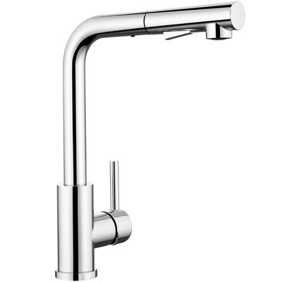 Mitigeur Cuisine avec Douchette Extractible L, Robinet en Acier Inox 304 Chrome, Rotatif 360 degrés à 2 Jets Monocommande