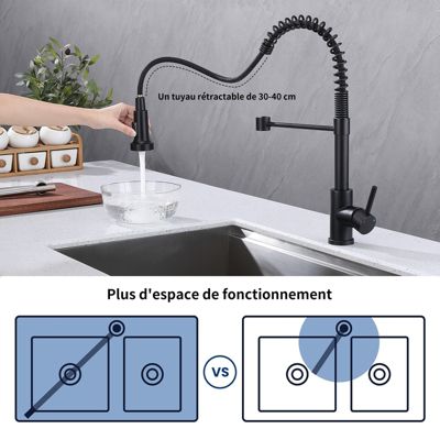 Mitigeur cuisine avec douchette Robinet Cuisine 2 Jets Robinetterie de cuisine Rotation 360 degrés Robinet d'Evier en Laiton