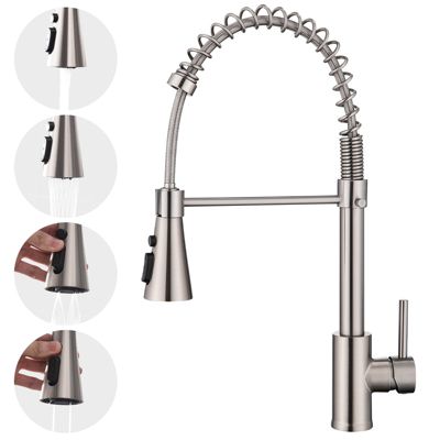 Mitigeur cuisine Brossé avec douchette Robinet de Cuisine à Ressort Robinetterie de cuisine Rotation