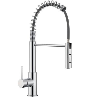 Mitigeur Cuisine Chrome Ressort avec Douchette 2 Fonctions Chaud/Froid Robinet Évier Rotatif 360 Degrés
