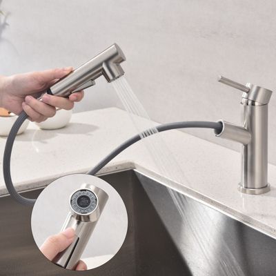 Mitigeur Cuisine Extractible Eau Chaude et Froide avec Douchette 2 Modes Monocommande en Acier Inoxydable Inox Brosse Pour Cuisine