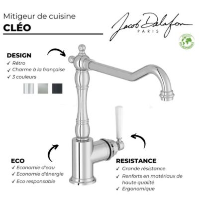 Mitigeur cuisine JACOB DELAFON Cleo, Bec haut, chrome