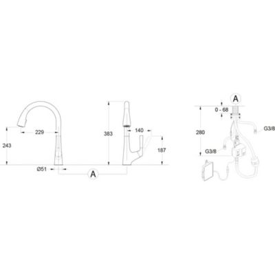 Mitigeur cuisine JACOB DELAFON Forte Bec  douchette extractible en inox brossé