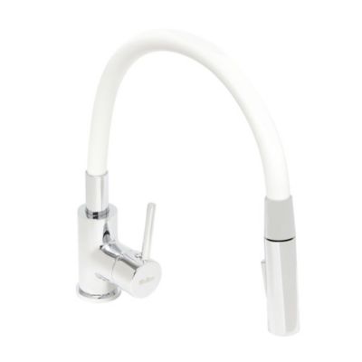 mitigeur cuisine à mémoire de forme, 2 types de jet mousseur ou douchette, courbe en silicone blanc (SIKOBSLPRO290B2F)