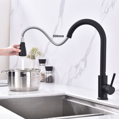 Mitigeur Cuisine Noir avec Douchette Extractible Rotatif à 360 degrés en Acier Inoxydable Robinet Cuisine Evier 2 Fonctions