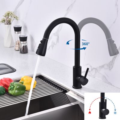 Mitigeur Cuisine Noir avec Douchette Extractible Rotatif à 360 degrés en Acier Inoxydable Robinet Cuisine Evier 2 Fonctions