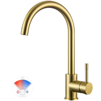 Mitigeur Cuisine Or Brossé, Robinet de Cuisine en Acier Inox 304, Rotatif à 360 degrés Monocommande, Eau Chaude et Froide