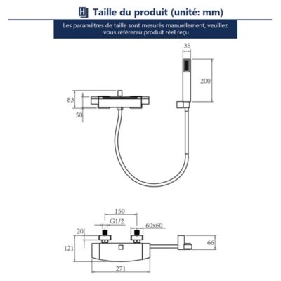 Mitigeur de Baignoire Cascade Robinet de Douche Mural avec Douchette à Mains Laiton Set de douche en Laiton Chromé