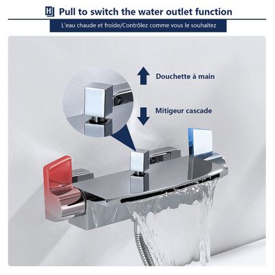 Mitigeur de Baignoire Cascade Robinet de Douche Mural avec Douchette à Mains Laiton Set de douche en Laiton Chromé