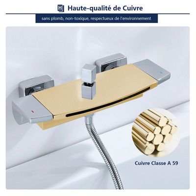 Mitigeur de Baignoire Cascade Robinet de Douche Mural avec Douchette à Mains Laiton Set de douche en Laiton Chromé