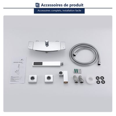 Mitigeur de Baignoire Cascade Robinet de Douche Mural avec Douchette à Mains Laiton Set de douche en Laiton Chromé