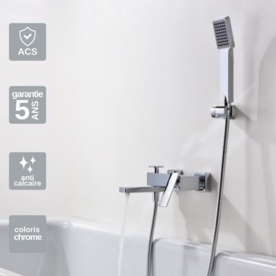 Mitigeur de Baignoire et Douche anti-calcaire Chrome IMEX PISA BDP048-4